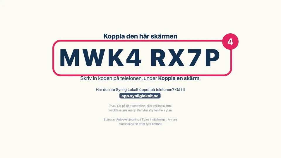 Skärmen visar Koppla den här skärmen och en kod.